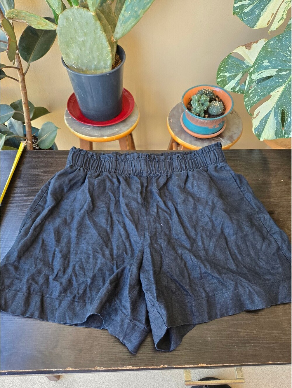 Quince Women’s L Black 100% European Linen Pull-On Shorts